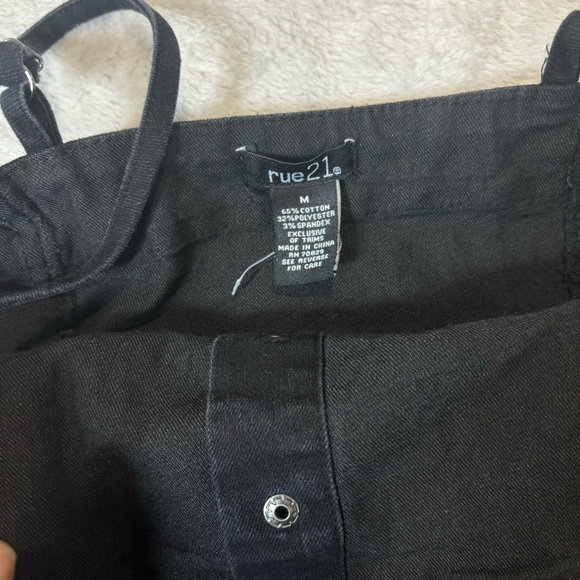 Black denim mini dress snap up spaghetti strap medium western - Picture 3 of 3